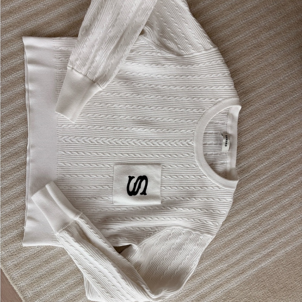 Sandro White Sweater with Dark Blue Logo size Small / US 4